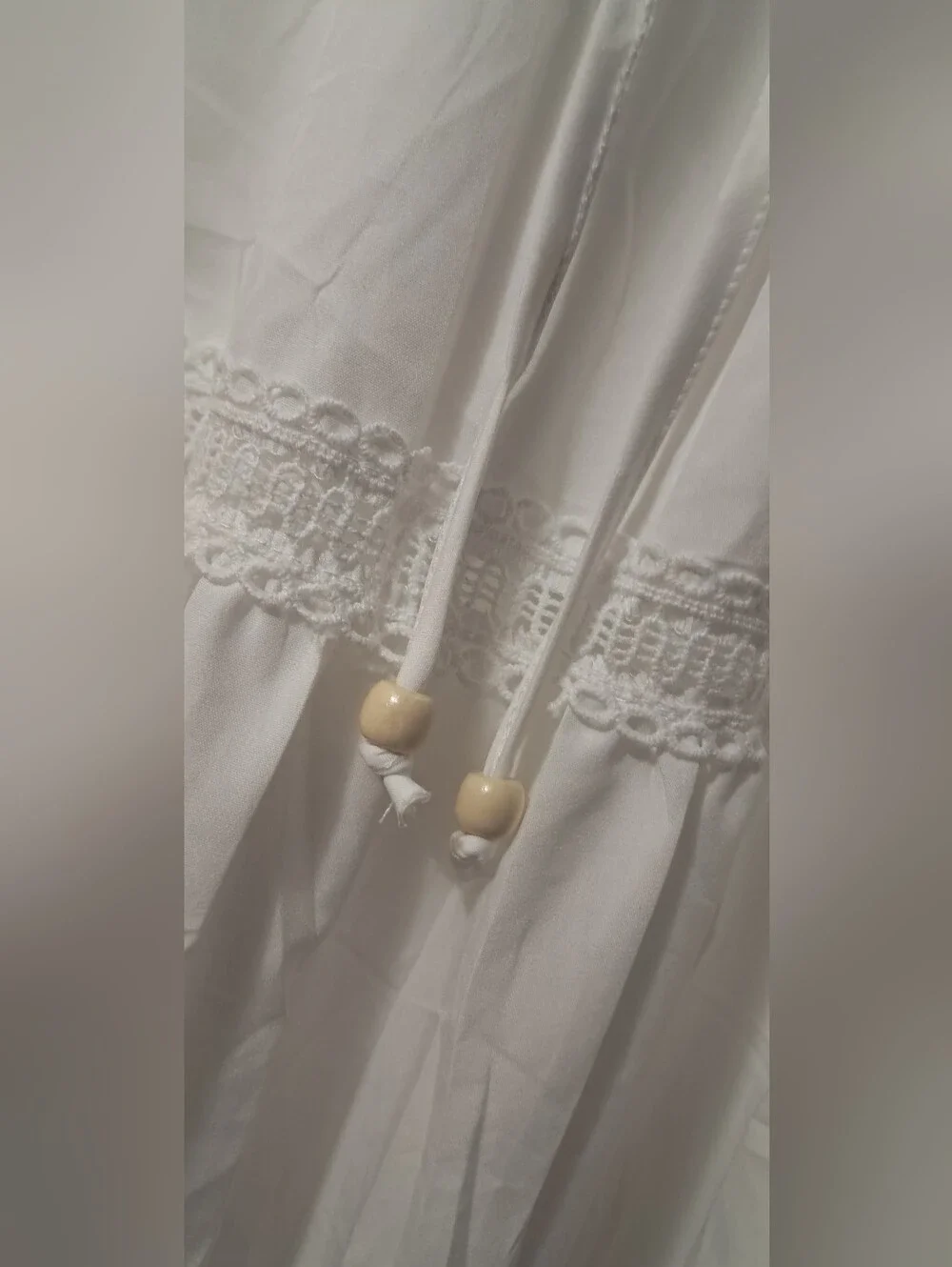 White Drawstring Waist Tiered Midi/Maxi Skirt With Lace & Beaded Details - Picture 4 of 5
